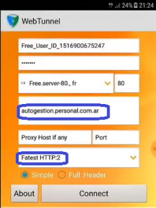 WebTunnel apk conexión Marzo 4G